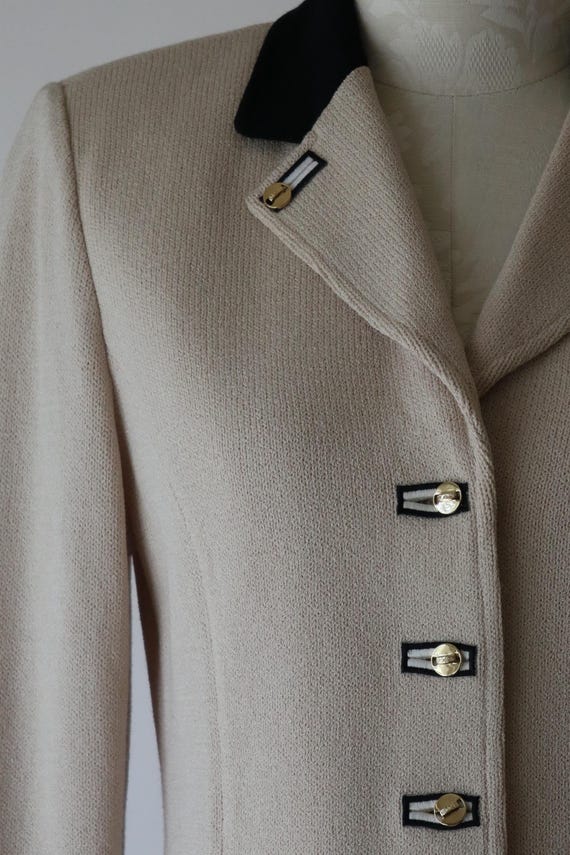 beige wool military jacket / gold buttons knit blazer… - Gem