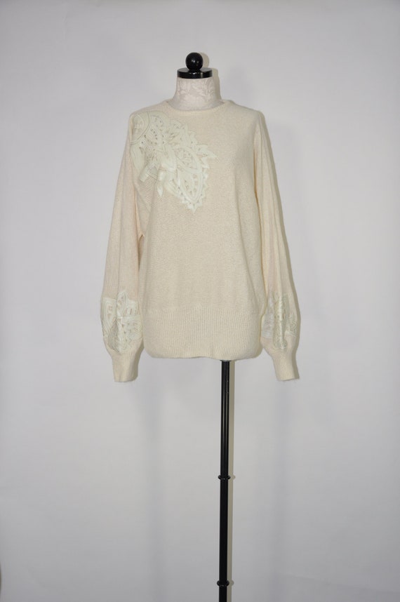 90s ivory silk sweater / 1990s oversize pullover /