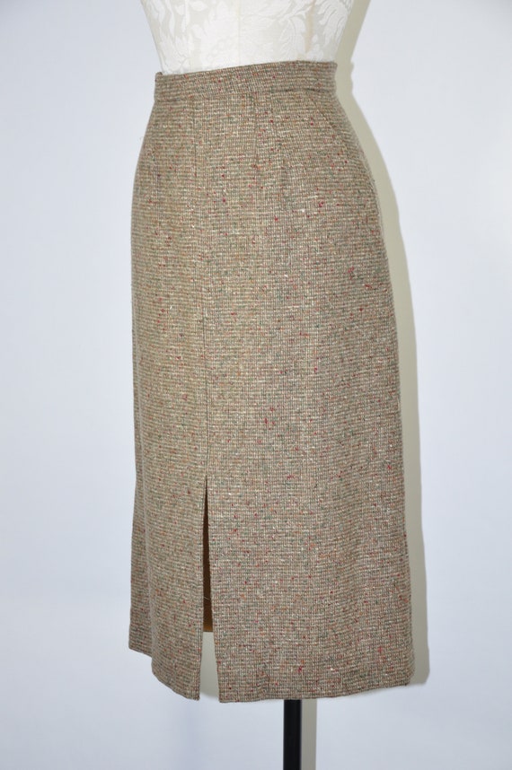 70s split front pencil skirt / wool tweed midi sk… - image 10