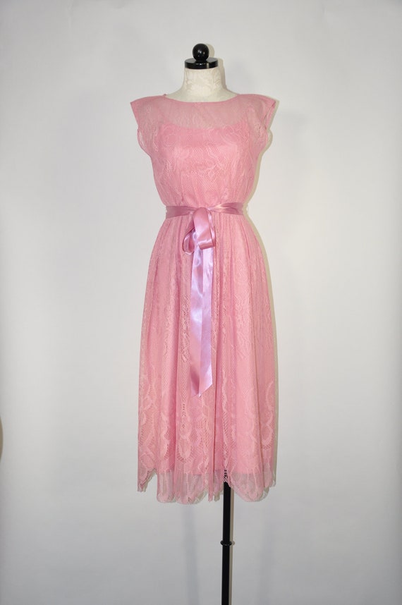 60s blush pink wedding dress / dusty rose lace coc