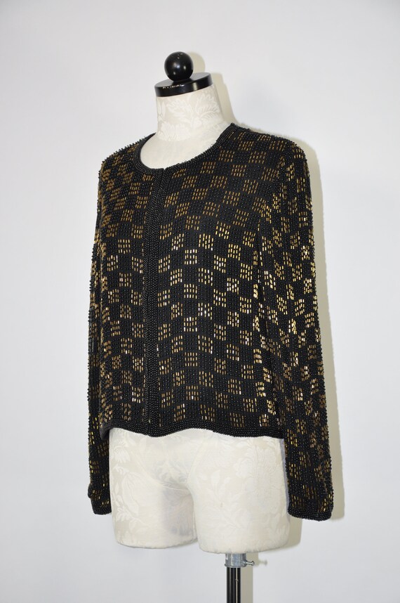 black and gold beaded jacket / vintage sparkly ch… - image 9