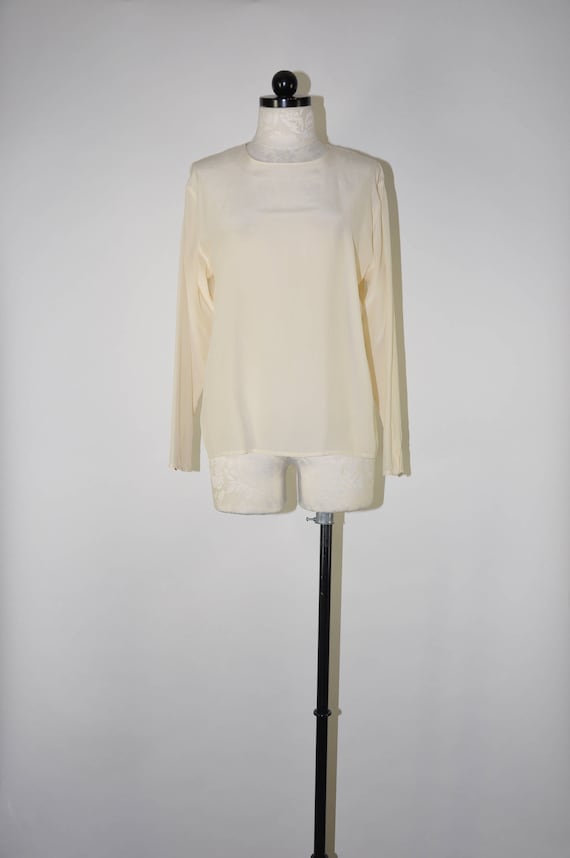 90s ivory silk blouse / 1990s minimalist top / lon