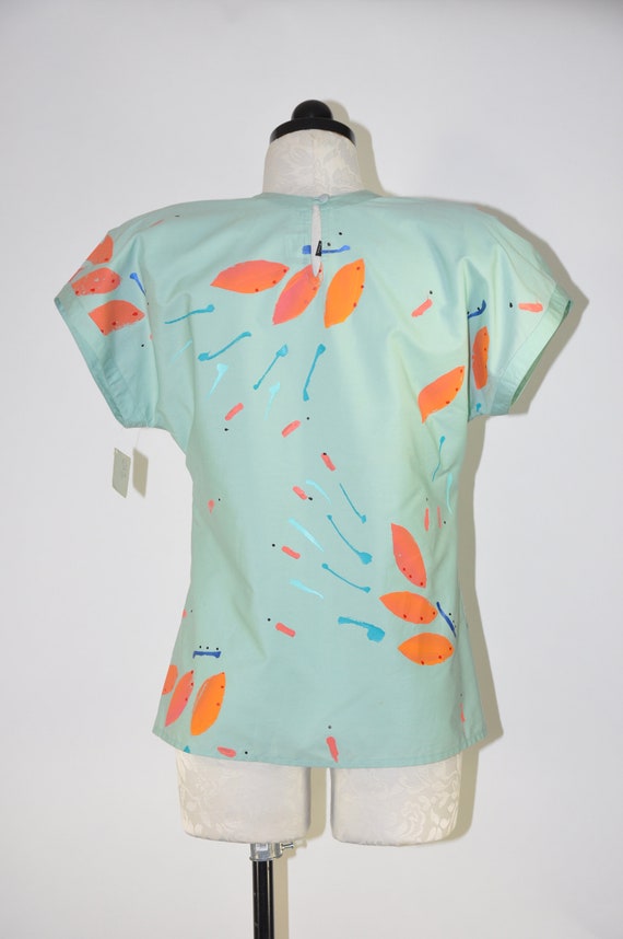 80s hand painted blouse /  1980s mint green shirt… - image 6