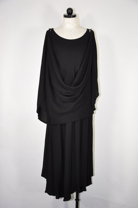 black draped roman toga dress / layered cape maxi 
