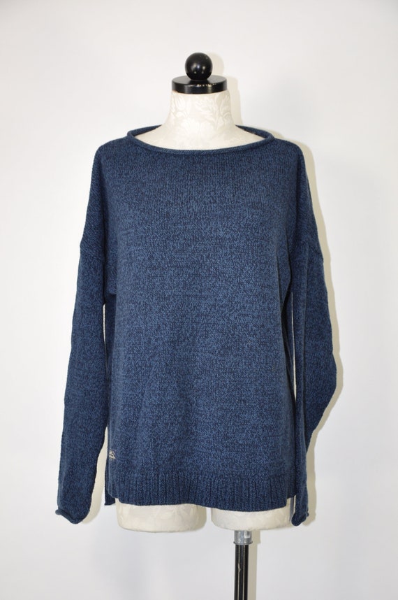 90s dark teal chunky knit sweater / blue cotton bo