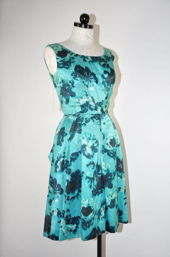 50s floral cocktail dress / 1950s mint green dres… - image 5