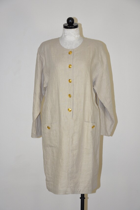 minimalist linen dress / long sleeve cocoon dress… - image 3
