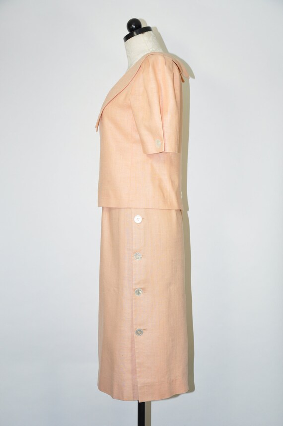 80s peach linen two piece dress / 1980s puff slee… - image 7