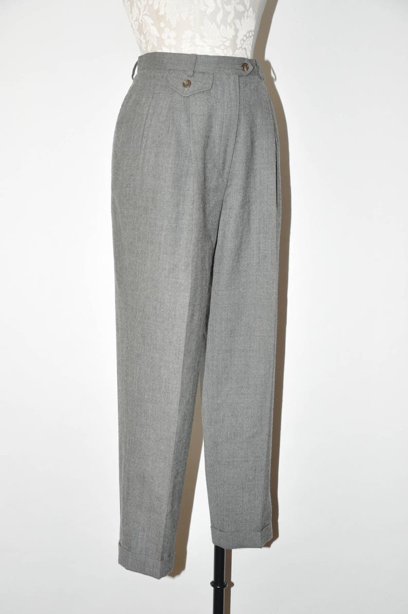 90s heather gray trousers 1980s pewter tapered pants vintage pleated wool pants