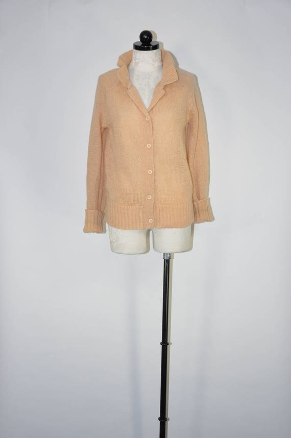 60s peach mohair cardigan / button front wool swea