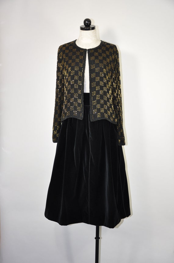 black and gold beaded jacket / vintage sparkly ch… - image 1