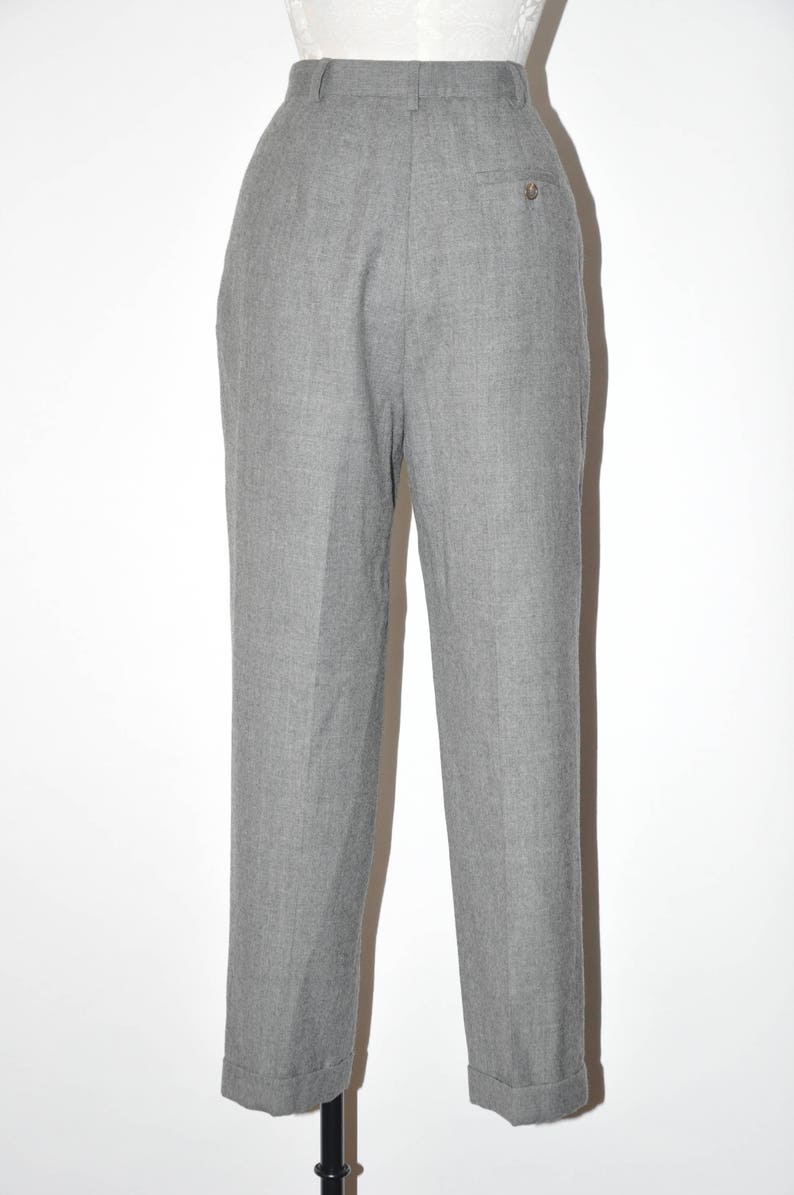 90s heather gray trousers 1980s pewter tapered pants vintage pleated wool pants