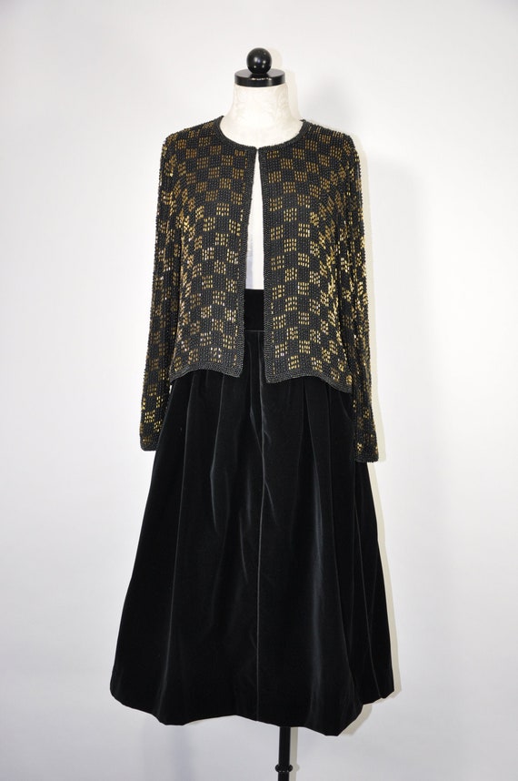 black and gold beaded jacket / vintage sparkly ch… - image 2