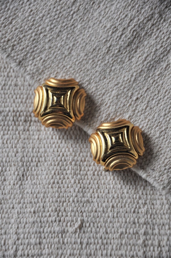 modernist gold earrings / sculptural geometric ea… - image 2