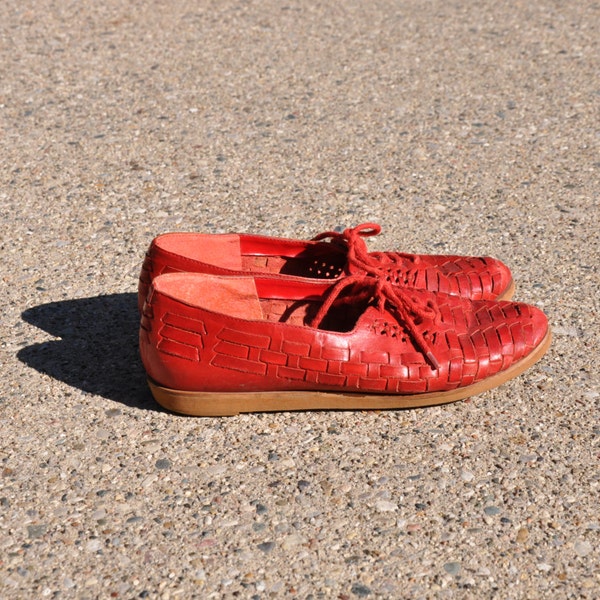 red leather oxfords / woven leather shoes / leather lace up shoes / braided leather flats 7