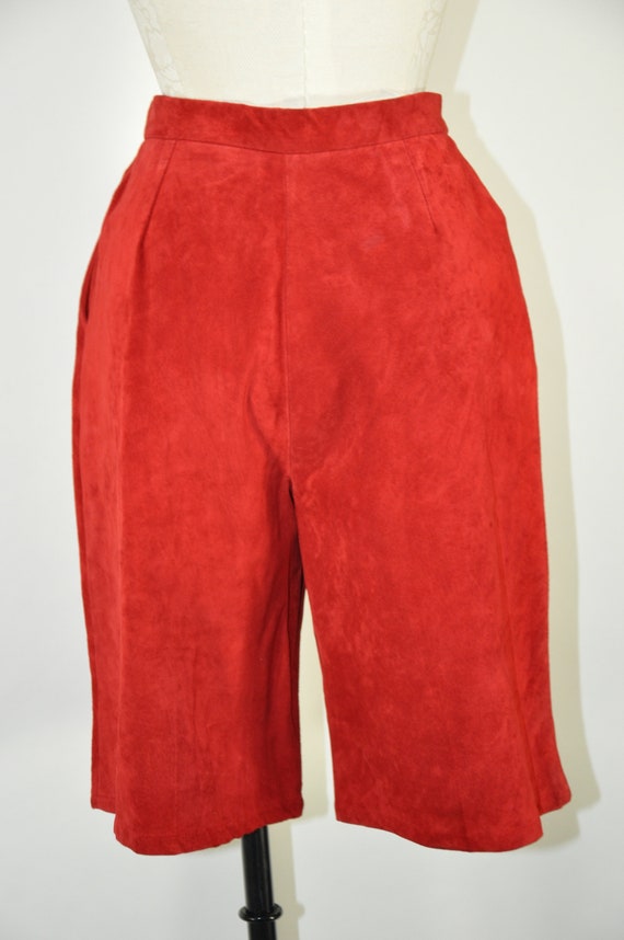 80s red suede pleated shorts / 1980s brushed leat… - image 8