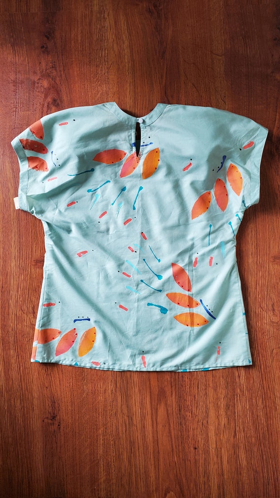 80s hand painted blouse /  1980s mint green shirt… - image 10