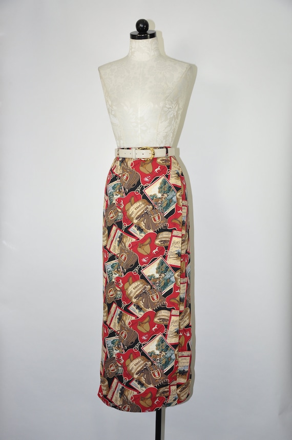 90s equestrian pencil skirt / 1990s horse print ma