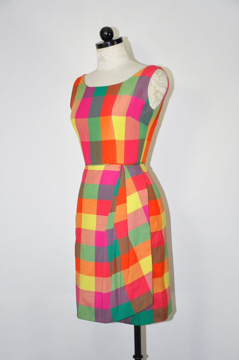 60s Rainbow Madras Dress 1960s Tulip Wrap Dress Vintage Etsy
