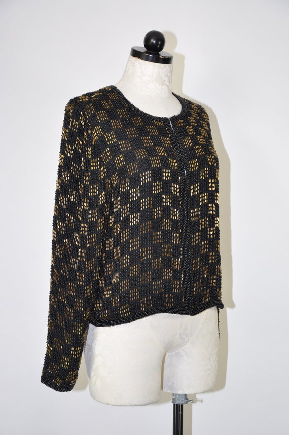 black and gold beaded jacket / vintage sparkly ch… - image 6