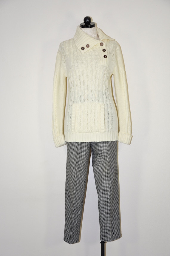 70s cream fisherman sweater / 1970s chunky knit ar