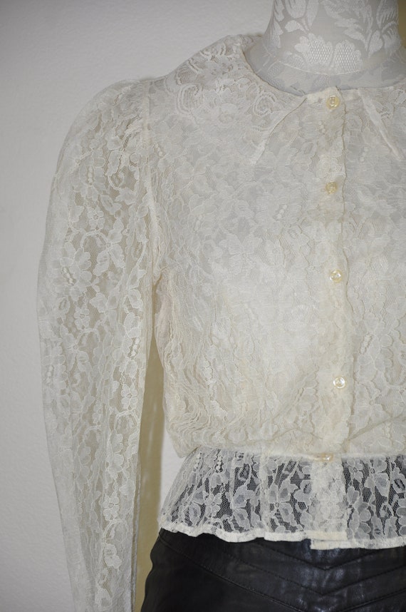 60s cream sheer lace blouse / victorian mutton sl… - image 4
