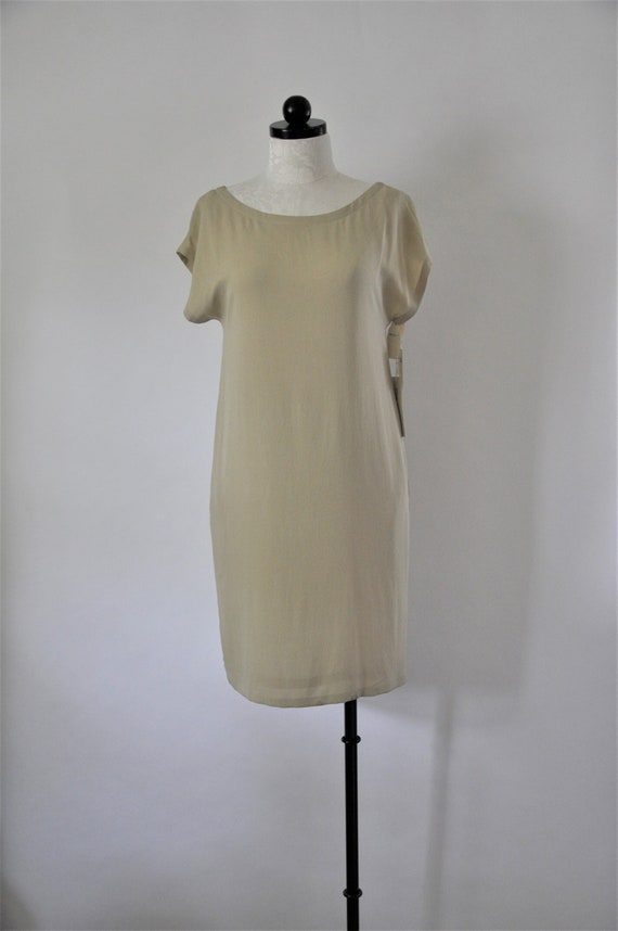 90s ecru silk dress / 1990s Calvin Klein dress / v