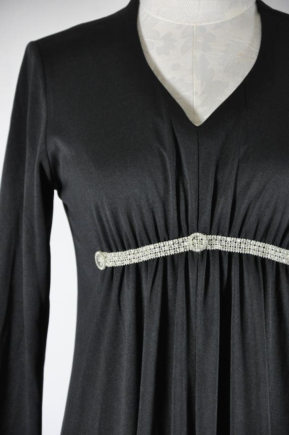 70s black jersey maxi dress / 1970s rhinestone tr… - image 2