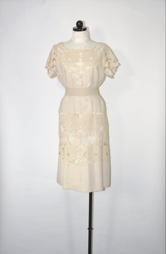 60s Neutral Openwork Lace Dress / Vintage Beige Linen Cutout Shift Dress - Etsy 60s Neutral Openwork Lace Dress / Vintage Beige Linen Cutout Shift Dress - Etsy