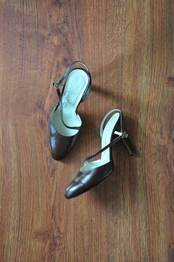 70s brown slingback heels / 1970s chocolate strapp