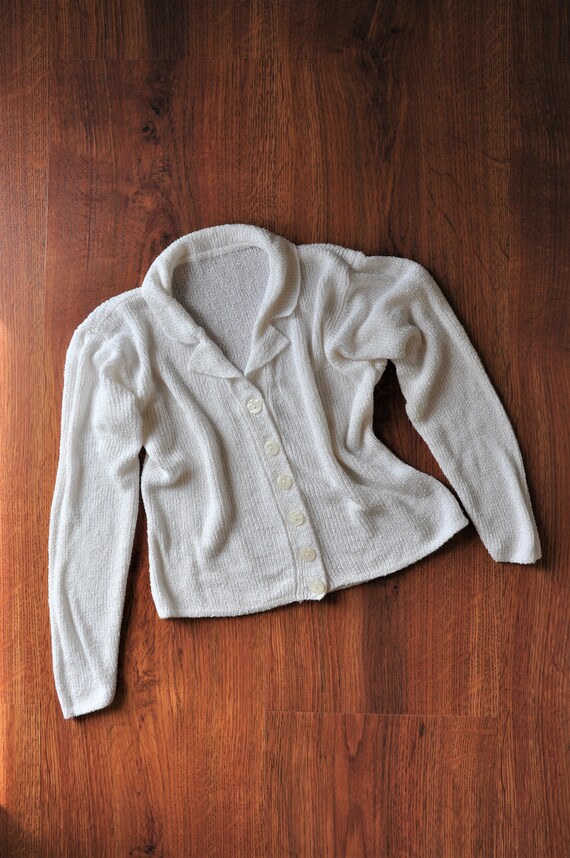 90s white knit crop top / silky short cardigan / r