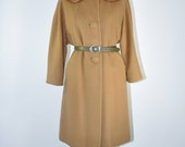 60s camel cashmere coat / vintage mink collar coat / 1960s fur swing coat