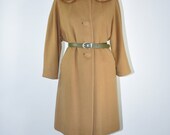 60s camel cashmere coat / vintage mink collar coat / 1960s fur swing coat