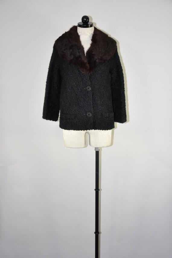 50s fur collar boucle jacket / mink trim short coa