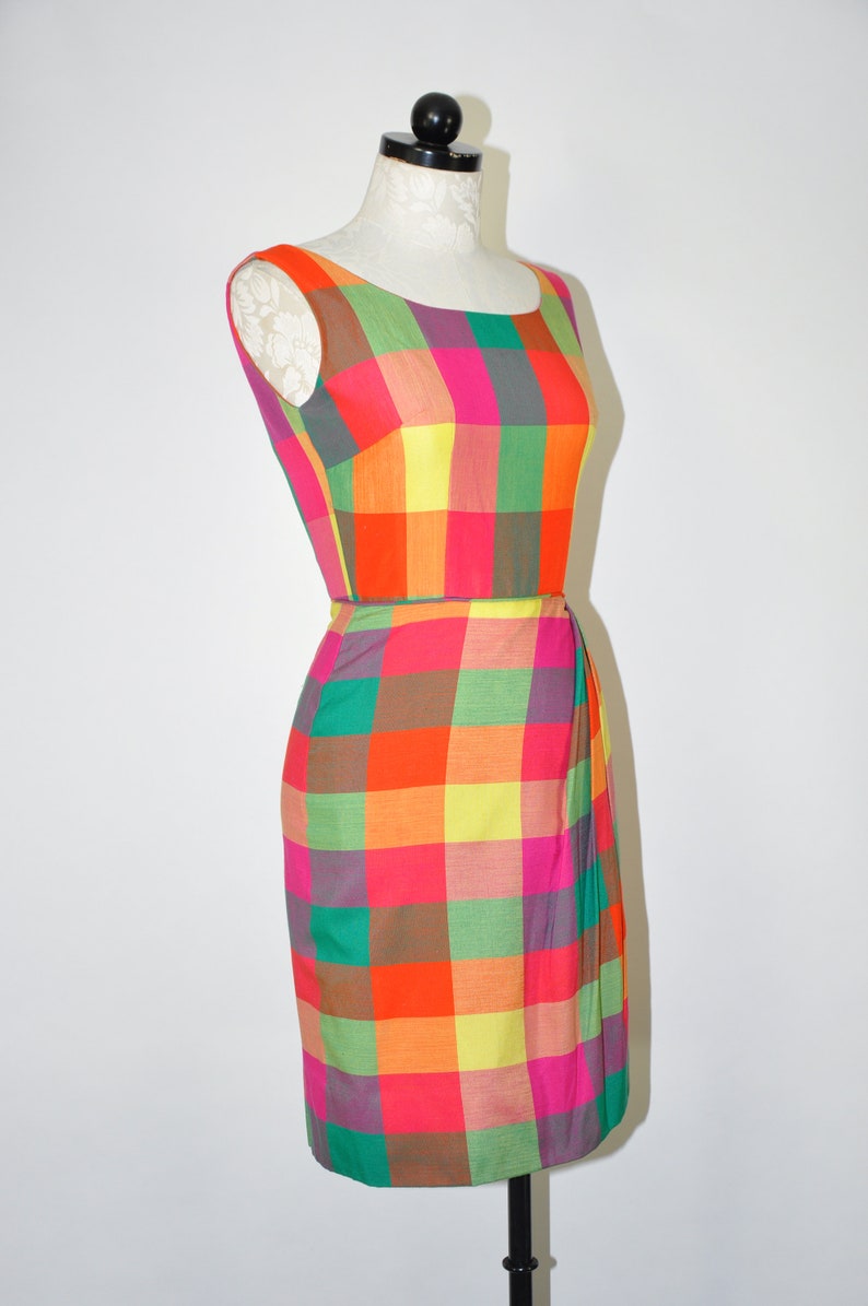 60s rainbow madras dress / 1960s tulip wrap dress / vintage | Etsy