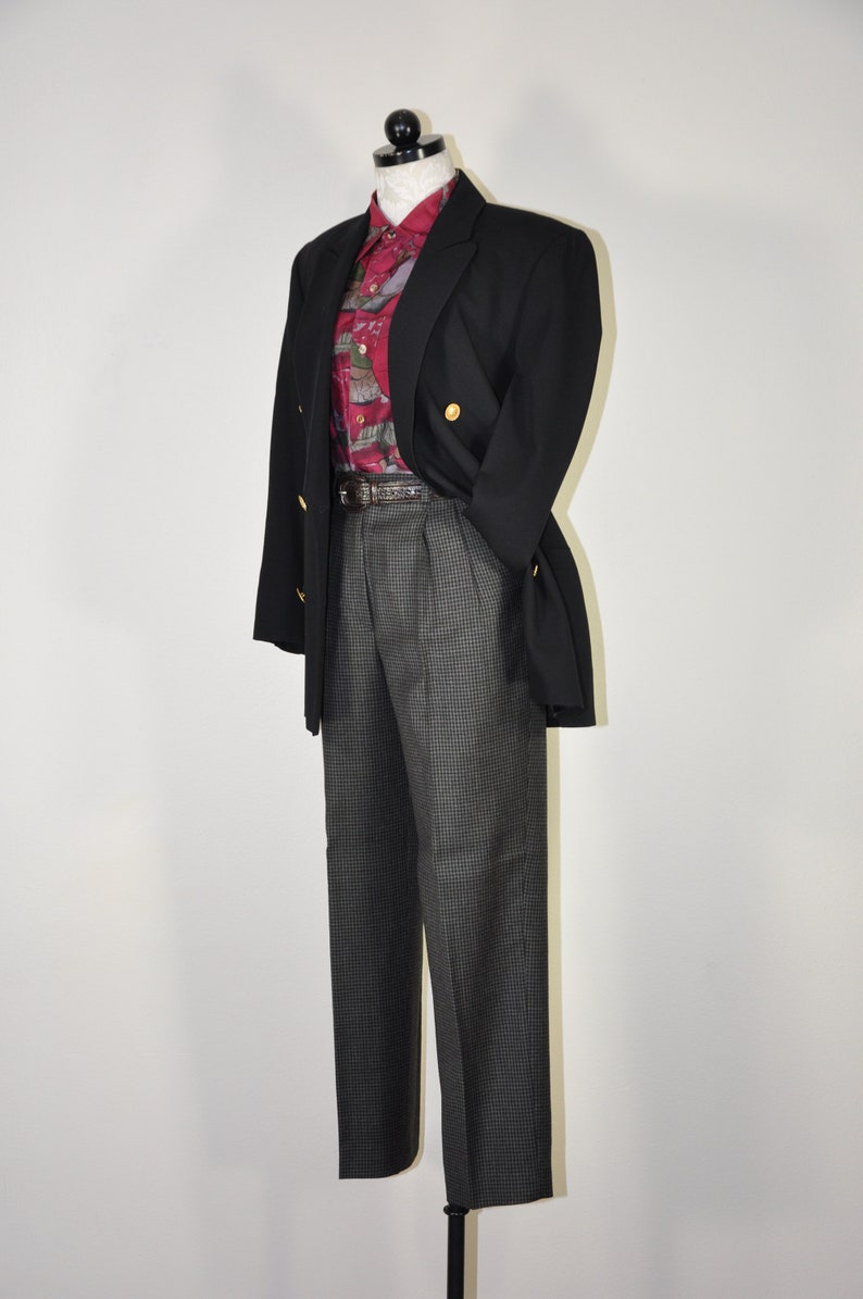 90s black pure wool blazer 1990s minimalist jacket oversized boyfriend blazer