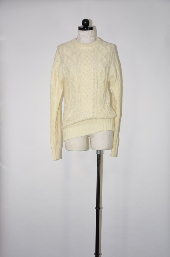 70s cream fisherman sweater / 1970s chunky knit ar