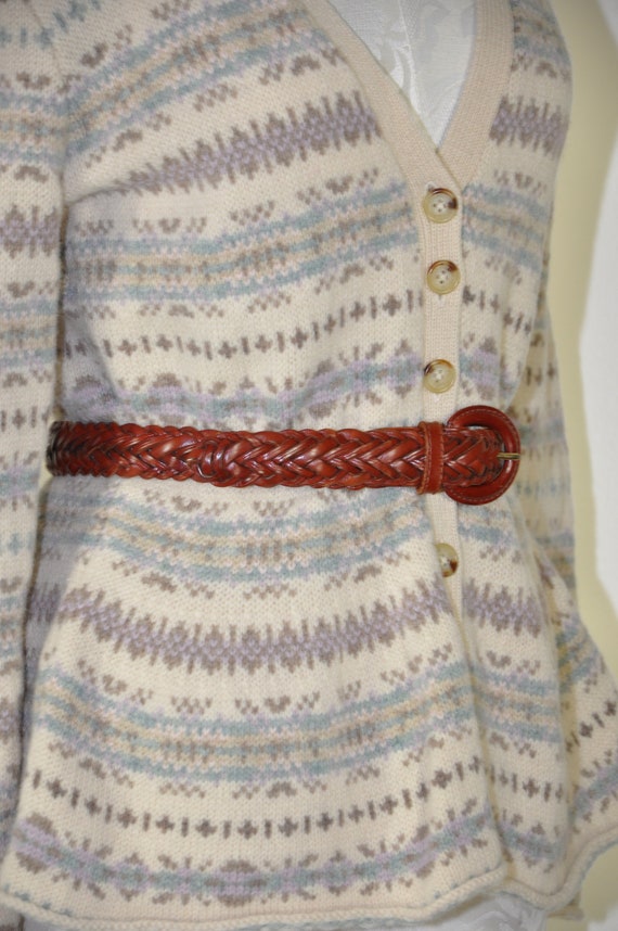 80s chestnut leather belt / 1980s braided leather… - image 5