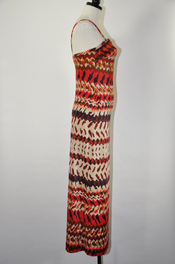 60s fire red striped maxi dress / 1960s strapless… - image 7