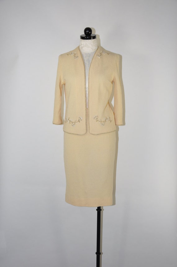 60s cream wool boucle knit suit / knitted two piec