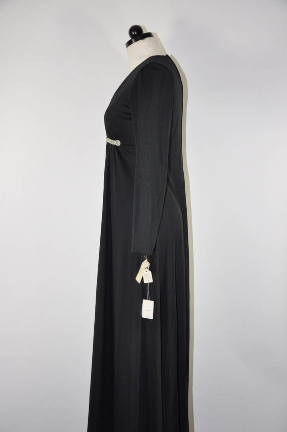 70s black jersey maxi dress / 1970s rhinestone tr… - image 8