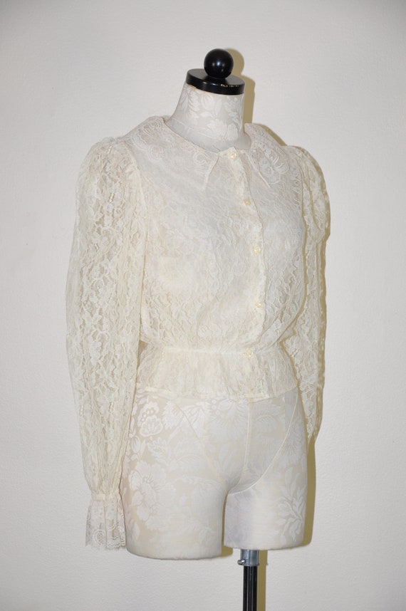 60s cream sheer lace blouse / victorian mutton sl… - image 6