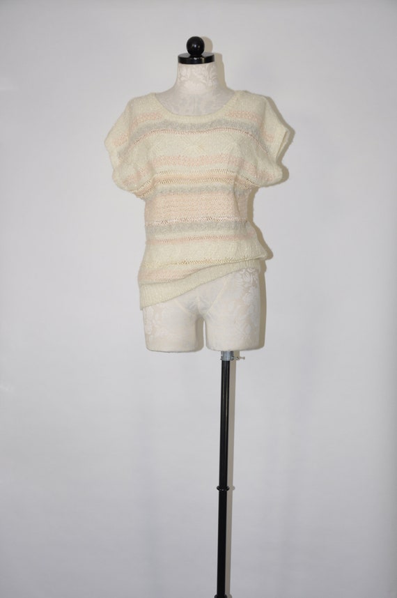 80s striped crochet pullover / 1980s ivory nubby k