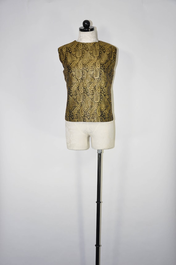 60s gold lame paisley top / 1960s lurex sleeveless