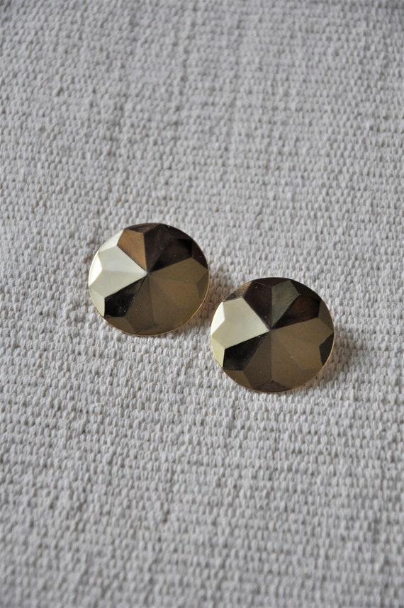 90s faceted gold disk earrings / round statement e
