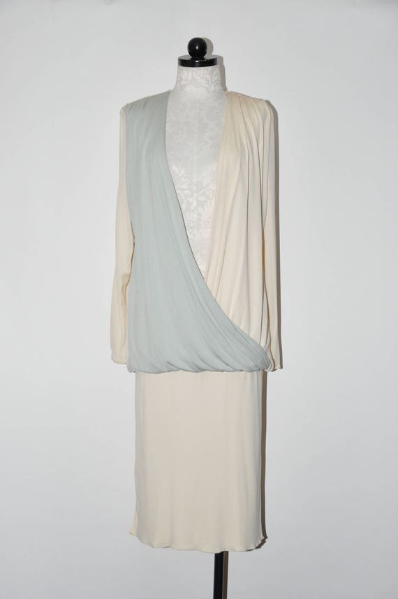 80s draped grecian dress / 1980s long sleeve dres… - image 10