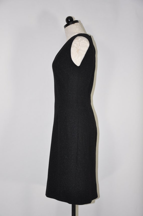 60s black knit shift dress / 1960s metallic V nec… - image 8