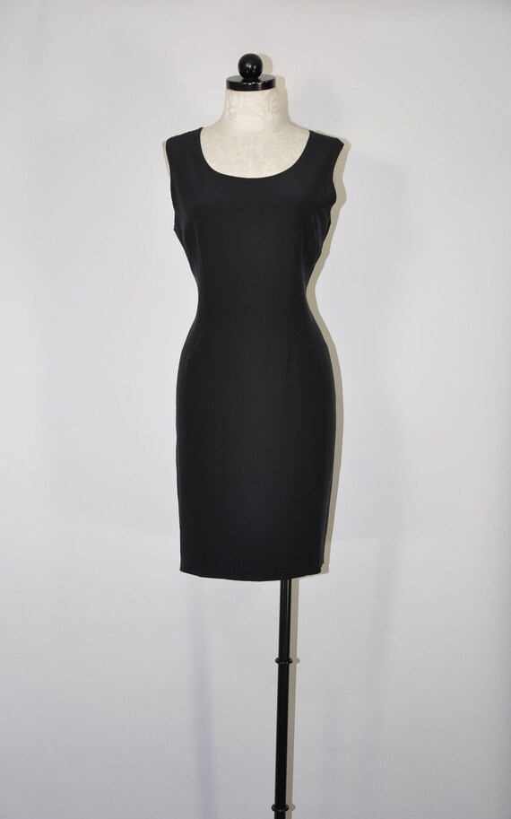 90s black silk tank dress / black silk sheath dres