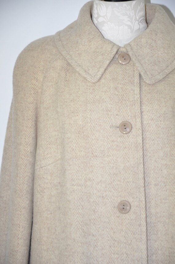 90s neutral short wool coat / herringbone swing c… - image 5