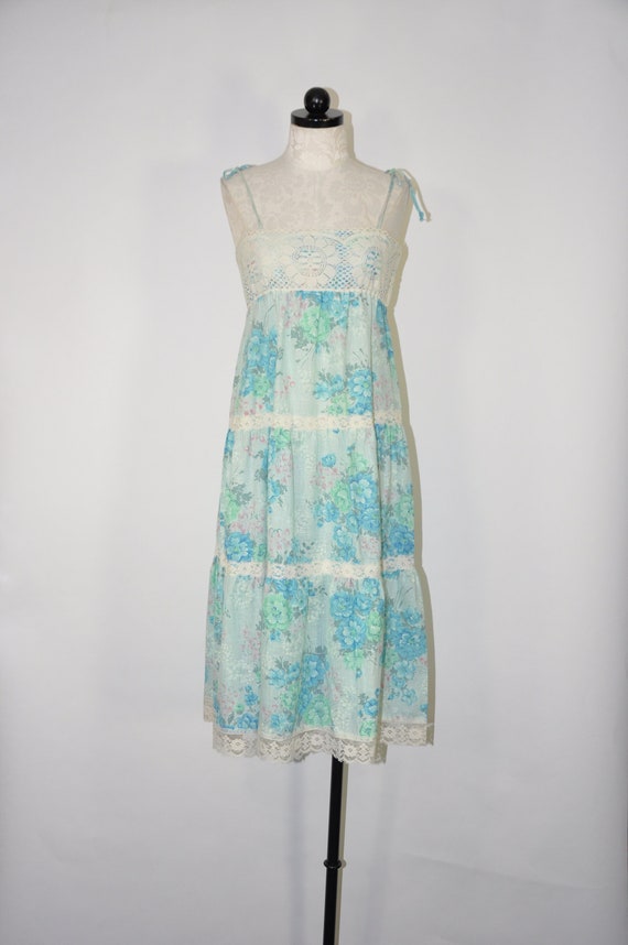 60s aqua lace babydoll dress / 1960s strappy bohem